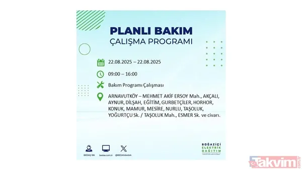 İstanbul'da 19 ilçede elektrik kesintisi! BEDAŞ İLÇE İLÇE listeledi: 22 Ağustos Cuma günü 8 saat yok - 42
